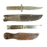 Militaria: An English bone handled 'Sheffield' Hunting Knife, stamped William Rodgers, with shaped