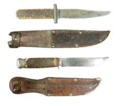 Militaria: An English bone handled 'Sheffield' Hunting Knife, stamped William Rodgers, with shaped