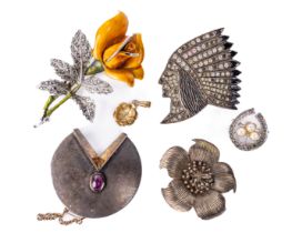 Jewellery: A silver floral design by Tiffany & Co., boxed; a French Brooch modelled as an Indian