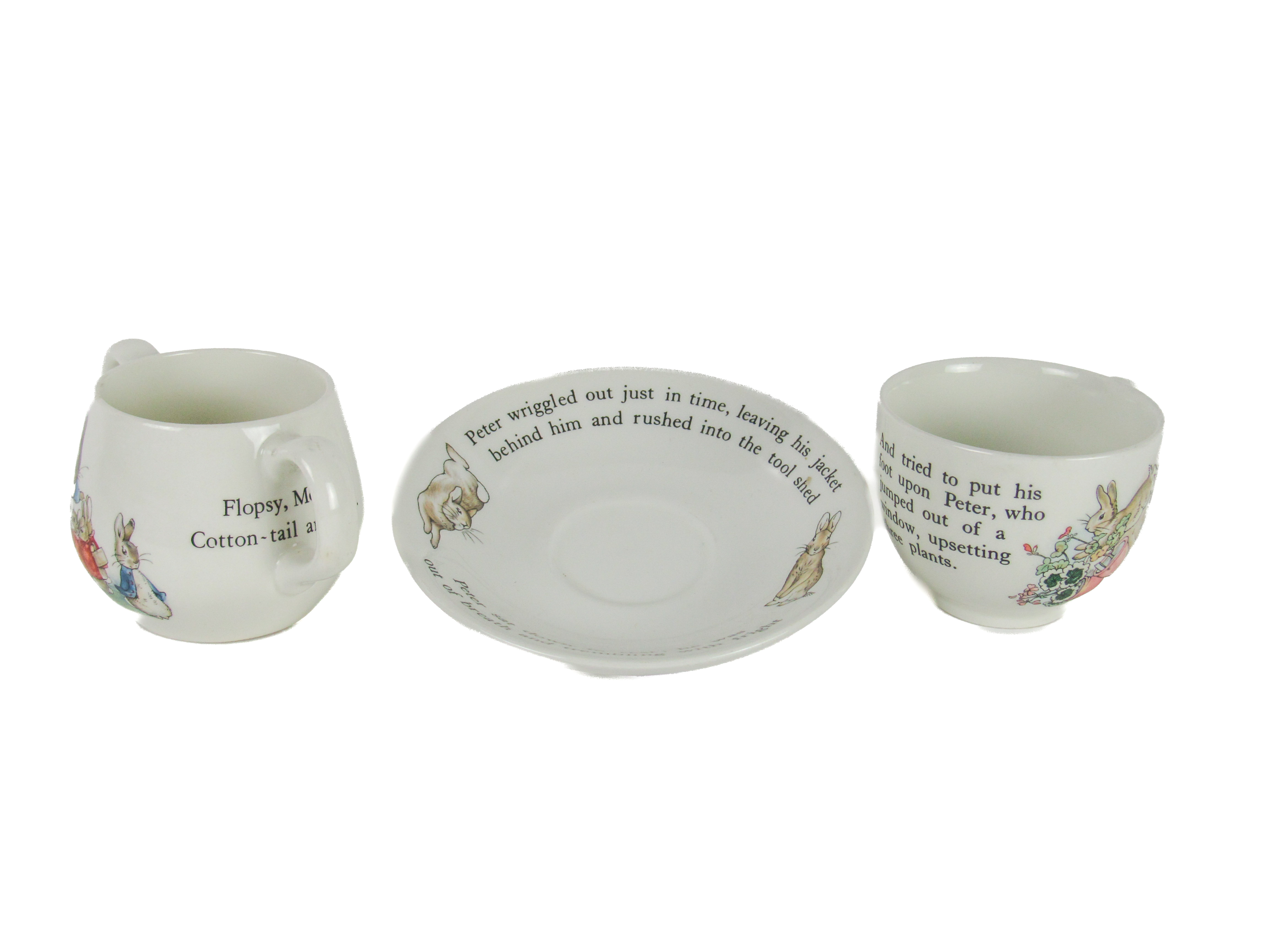 A Beatrix Potter 'Peter Rabbit' design Cup and Saucer, together with a Child's two handled Mug by