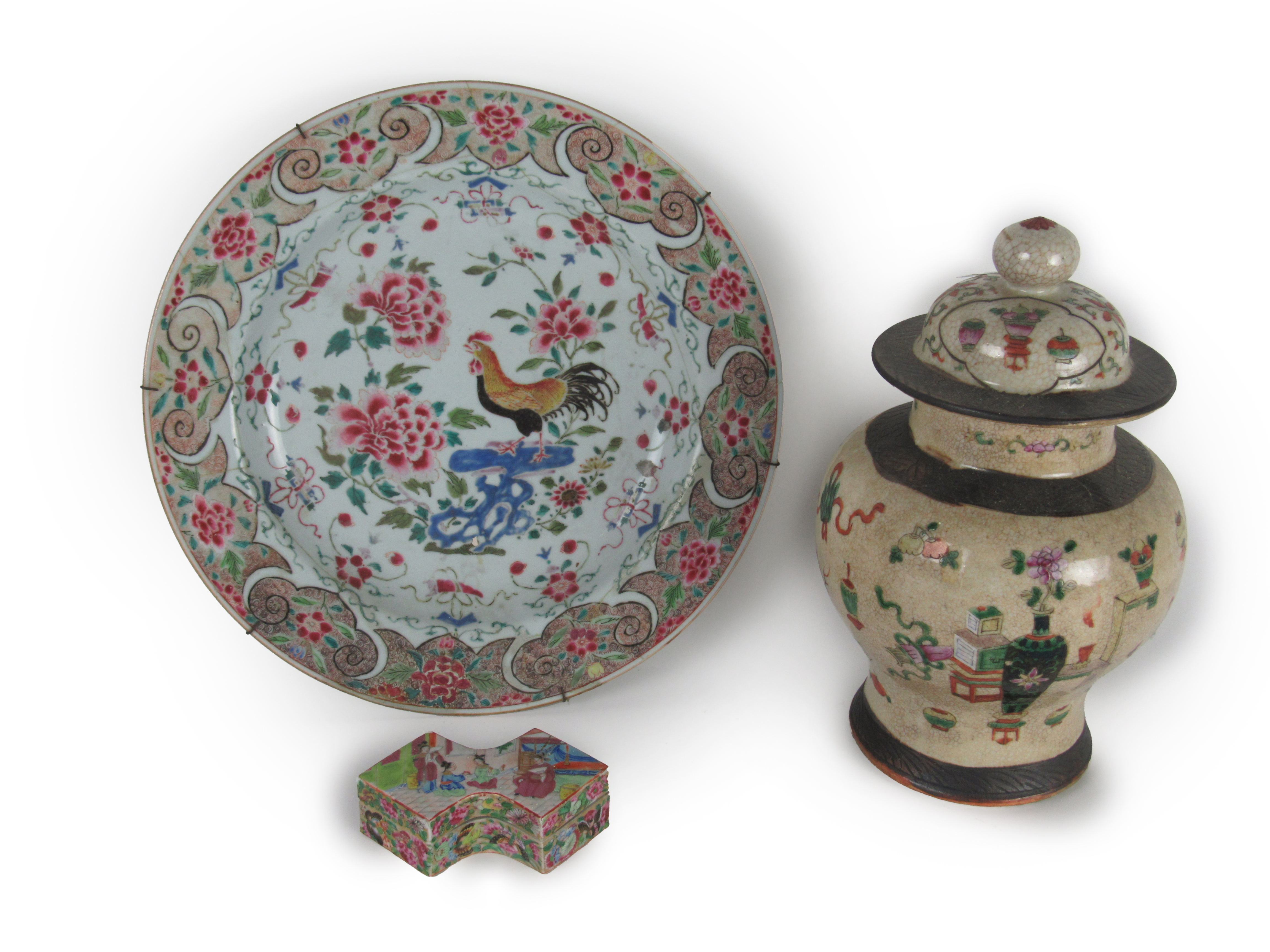 A 19th Century Chinese bulbous Urn and Cover, the domed top lid with shaped finial decorated with