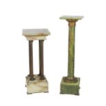 A 20th Century onyx marble Plinth Pillar, the square top supported by four brass Corinthian