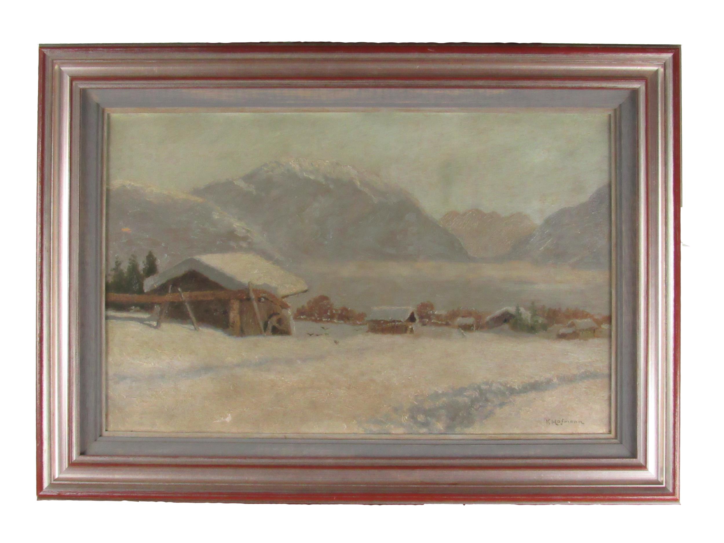 Karl Hoffman, Lienz, Austria. (1852-1926) Alpine Scene, with chalet leading down to valley