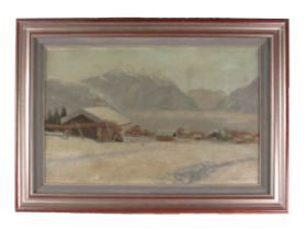 Karl Hoffman, Lienz, Austria. (1852-1926) Alpine Scene, with chalet leading down to valley