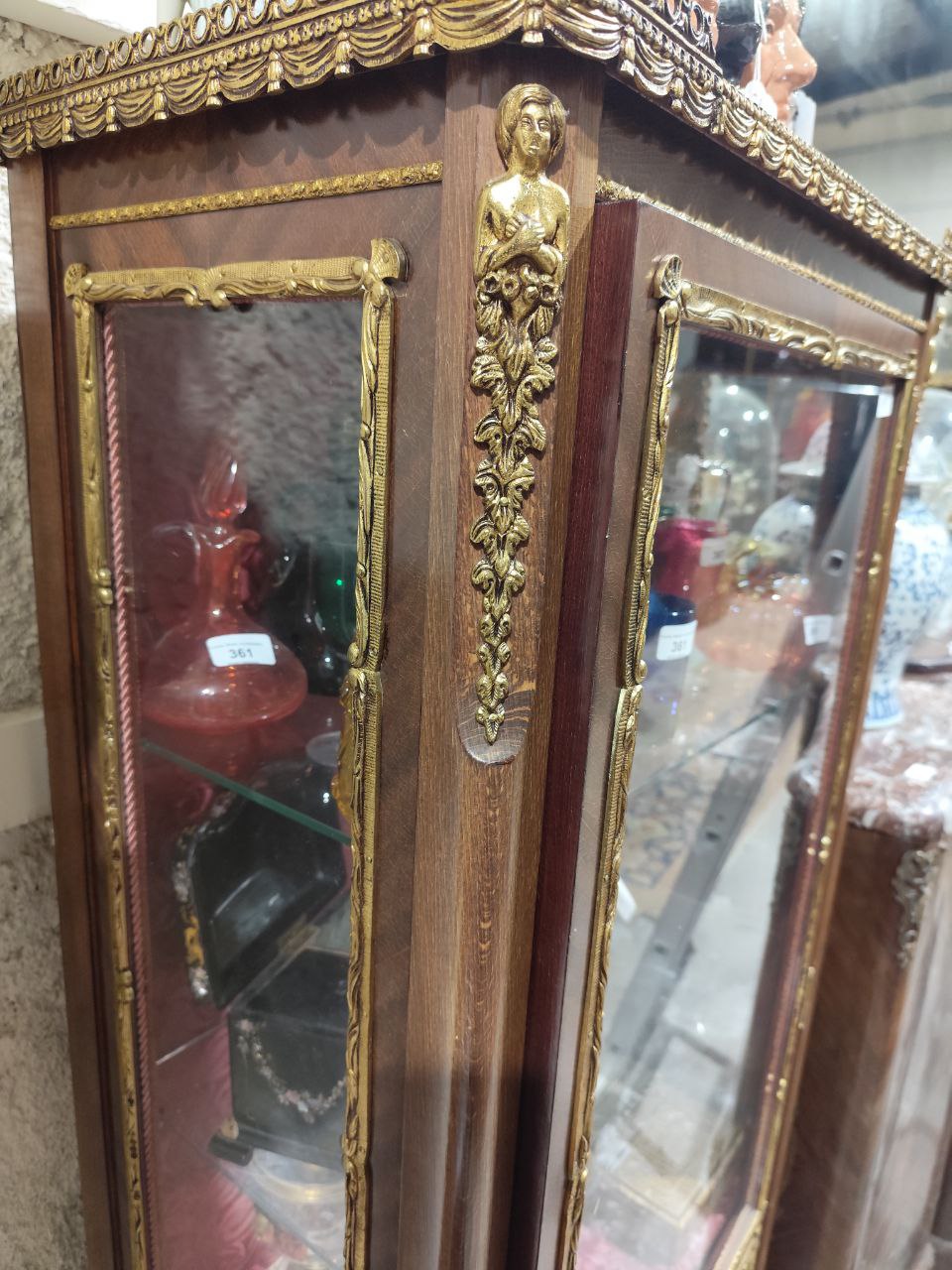 A pair of Louis XVI style Vitrines, the top with half pierced gallery over glazed panel door and - Image 3 of 11