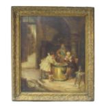 E. Hubert - 19th Century "Interior Scene with Cavaliers Playing Chess," O.O.C., Signed  lower