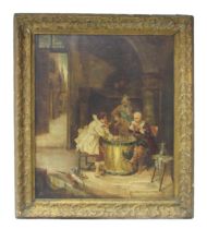 E. Hubert - 19th Century "Interior Scene with Cavaliers Playing Chess," O.O.C., Signed  lower