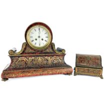 A 19th Century boulle Mantle Clock, the circular enamel dial with Roman numerals over a concave