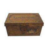 A heavy 19th Century painted rectangular insulated tin Deed Box, the lid inscribed Lady Rossmore. (