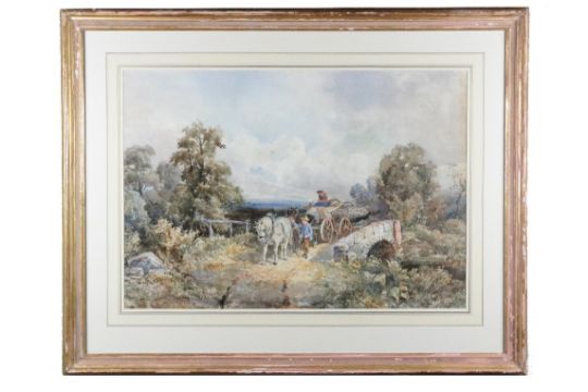 David Cox, British (1783-1859) "End of the Day," watercolour, extensive landscape with horses and - Image 2 of 3