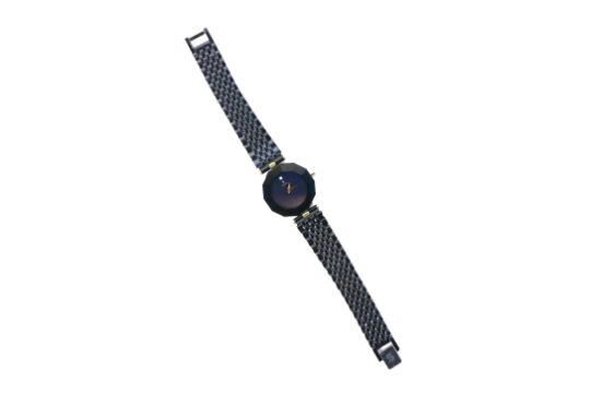 A Ladies stainless steel blue sapphire Wrist Watch, the dial of Dodecagon form, blank face with gilt