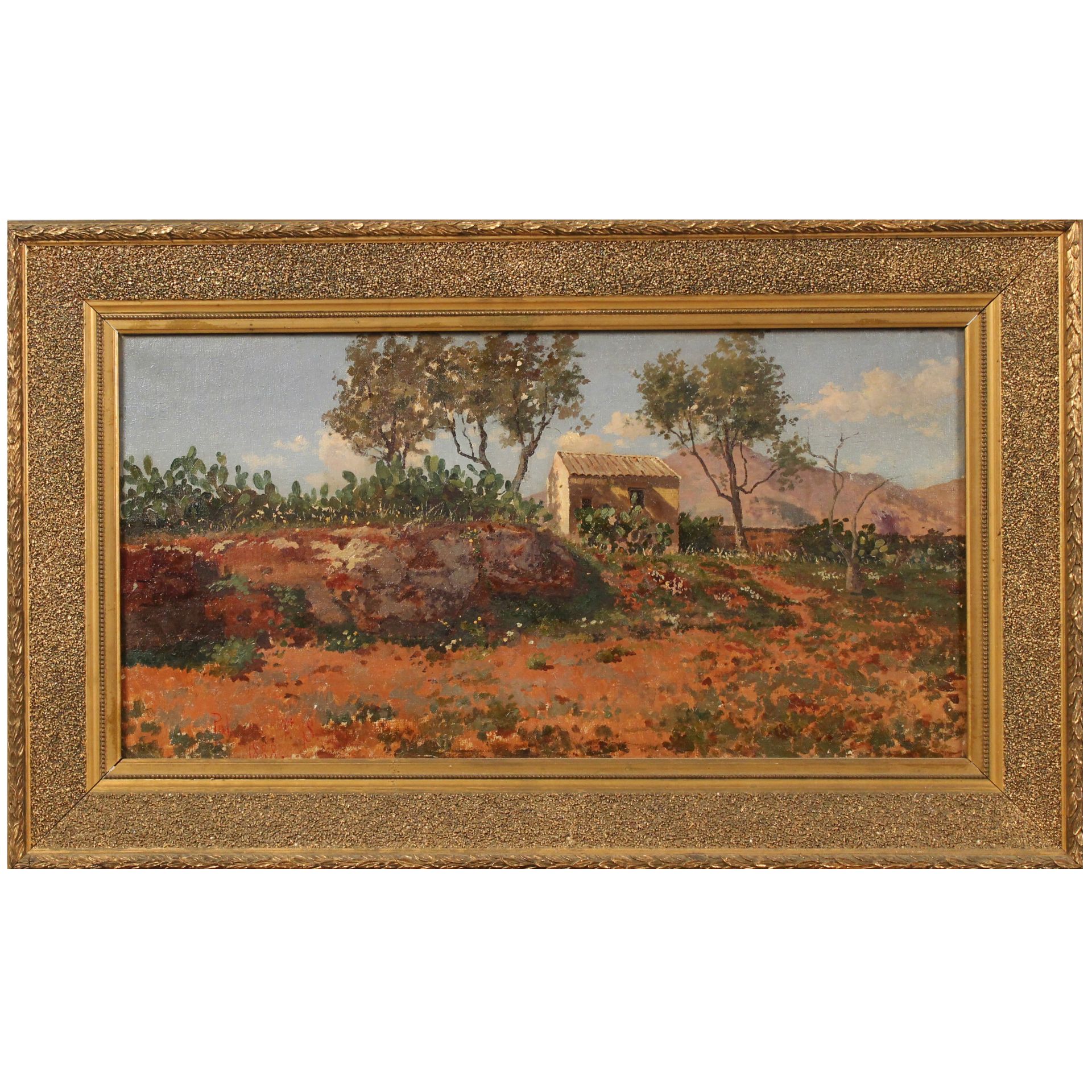 Francesco Scarpinato (1840/1895) "Paesaggio di campagna con casolare" - "Country landscape with farm