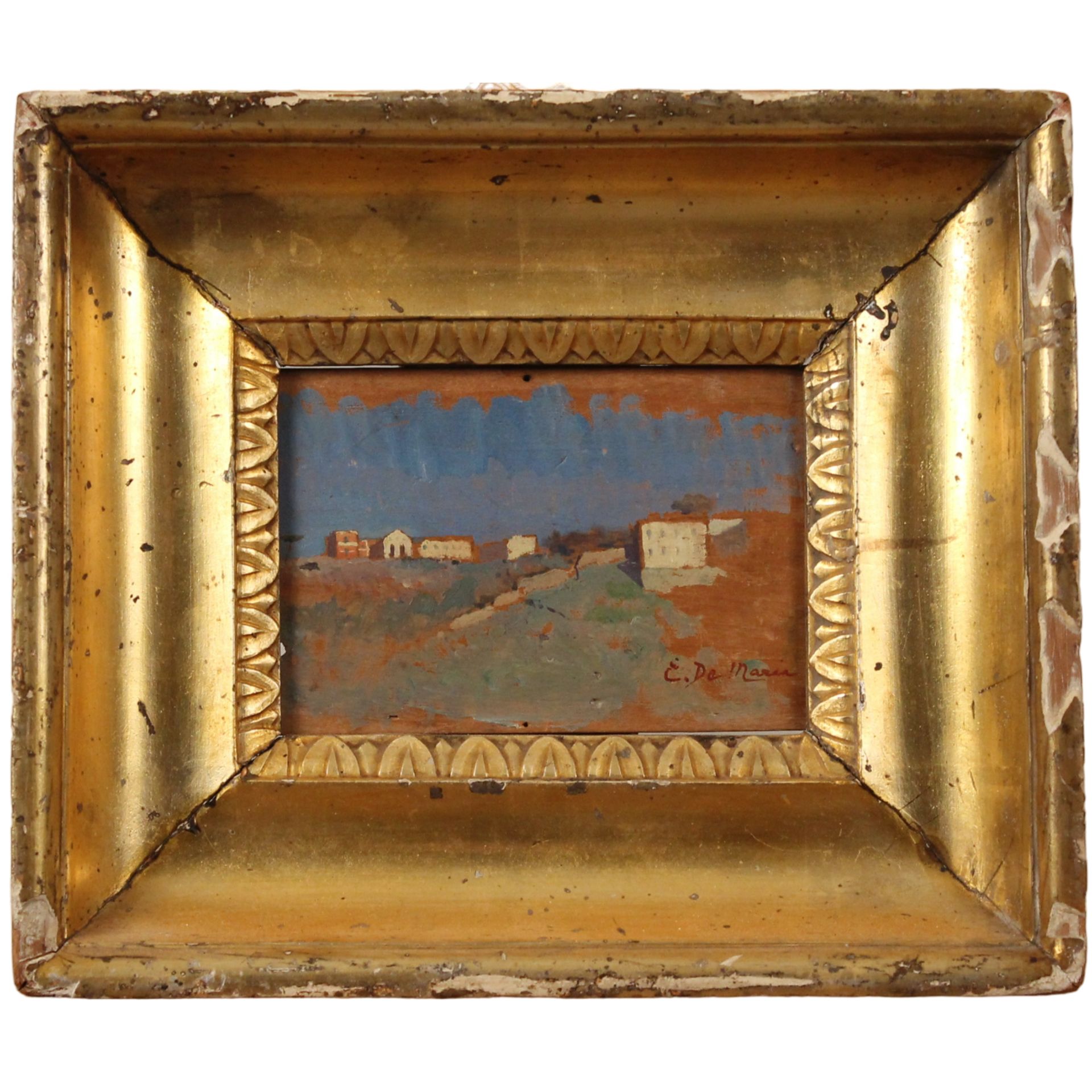 Ettore De Maria Bergler (1850/1938) "Paesaggio con casolari sullo sfondo" - "Landscape with farmhous
