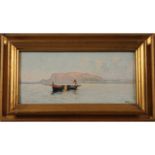 Michele Catti (1855/1914) "Barca da pesca con Capo Zafferano sullo sfondo" - "Fishing boat with Capo