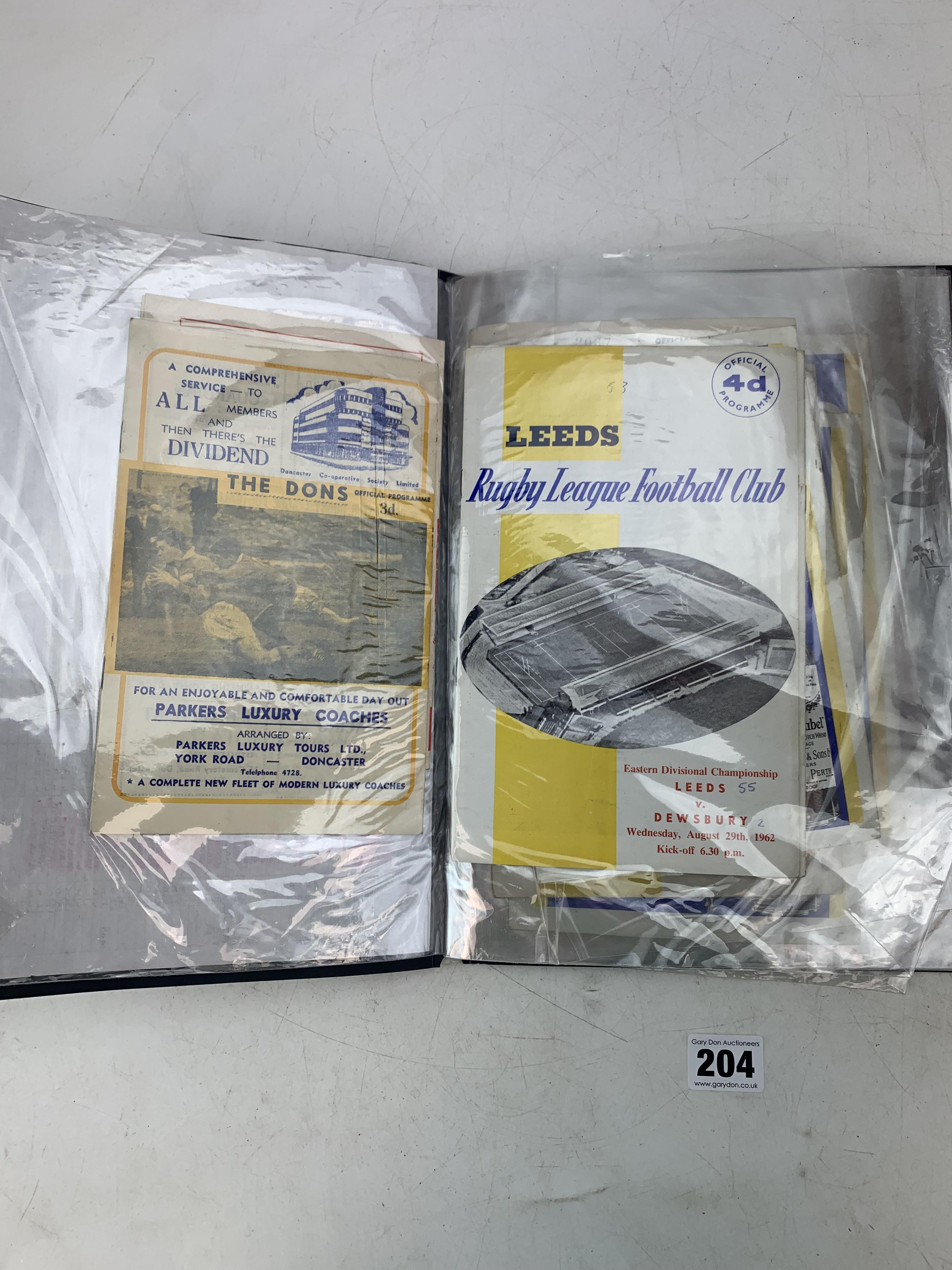 Folder of Leeds Rugby League programs - 34 copies of Home and Away 1962 ...