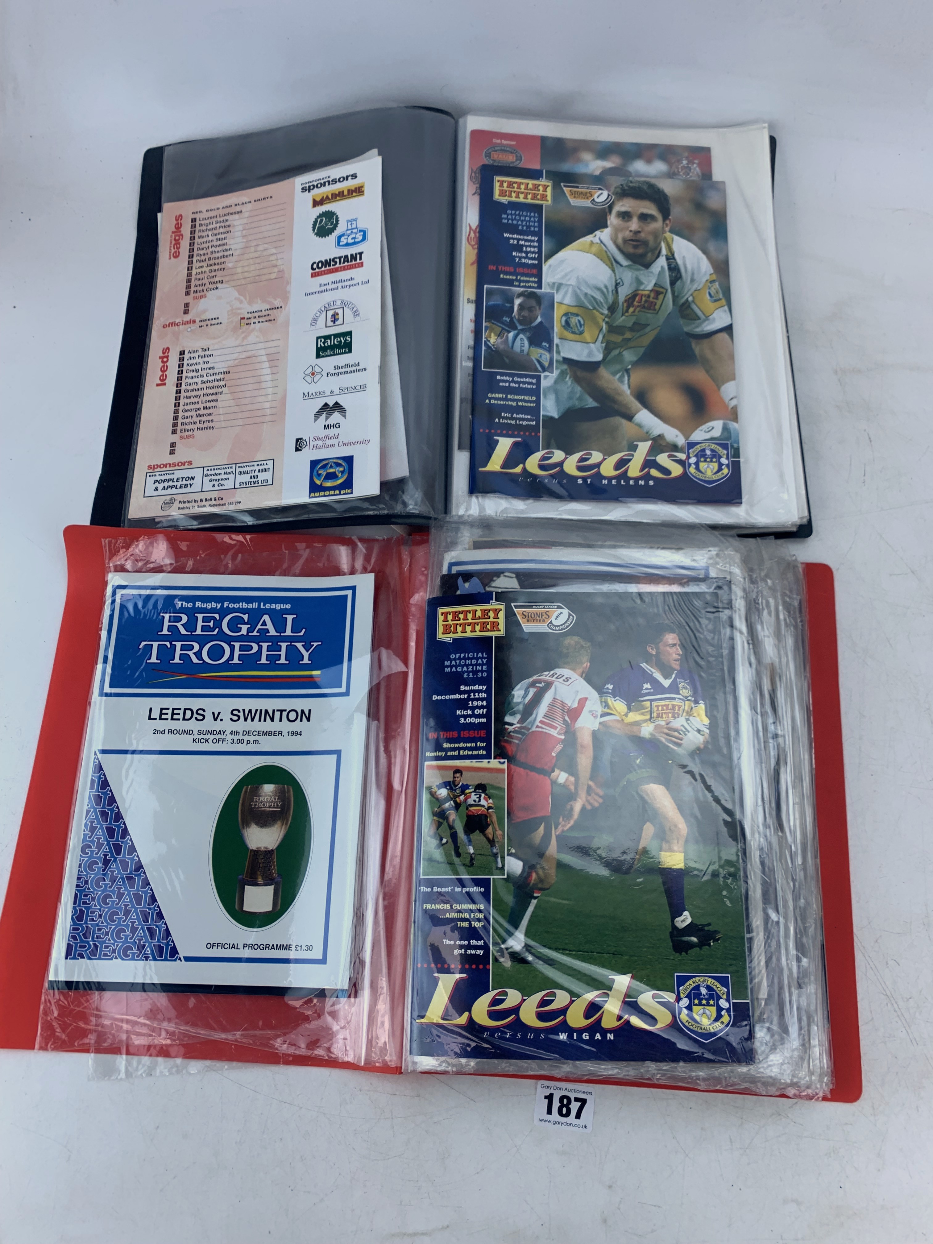 2 folders of Leeds Rugby League programs - 31 copies of Home and Away ...