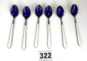 6 silver enamel spoons