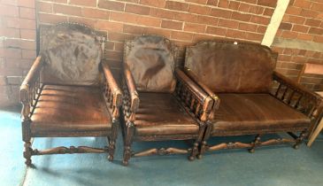 3 piece carved leather suite