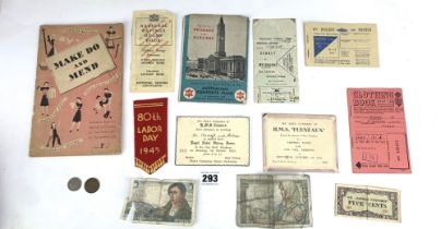 WW2 booklets, ration books & souvenirs