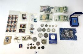 Assorted stamps, coins & banknotes