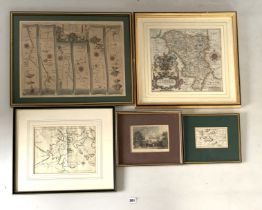 5 framed maps and prints