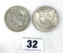2 USA silver dollars