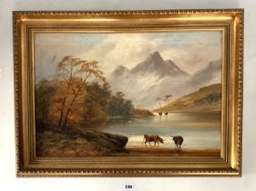 Oil painting of landscape & cattle