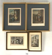 4 coloured etchings