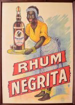 Rhum Negrita - good very large French Metro advertisement poster, bearing a tax stamp, framed, 112cm