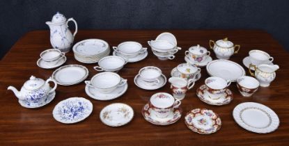 Pair of Royal Copenhagen 'Saxon Flower' bouillon cups with covers and saucers; together with a Royal