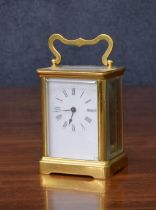 Carriage clock timepiece within a corniche brass case, 5.5" high