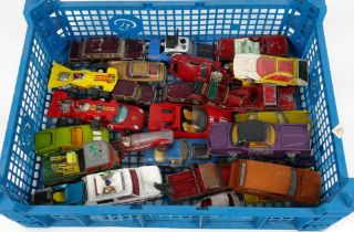 Group of vintage die cast toy automobiles, in play-worn condition