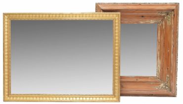 Gilt framed rectangular wall mirror, 34" x 26"; together with a stripped pine wall mirror, with