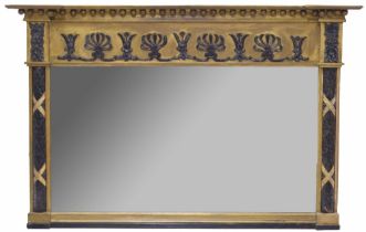 Attractive Regency style giltwood and gesso over-mantel mirror, the plain glass within a gilt and