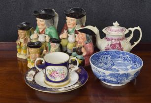 Group of pottery character jugs including by Wood & Sons, Royal Doulton etc; also a Spode Italian