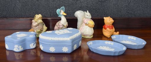 Beswick porcelain figures including Beatrix Potter's Jemima Puddleduck, 4.25" high, Mr Jeremy Fisher