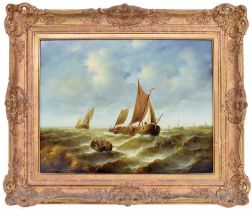 Jean Laurent (20th/21st century) - fishing boats and other shipping off a coastline, signed, oil