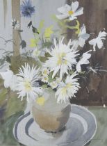 John Yardley Hon., Rtd., RI., (b. 1933) - Still life of flowers on a sunlit windowsill, signed,
