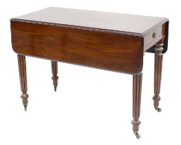 Victorian mahogany Pembroke table, the moulded top with hinged fall flaps over a single frieze