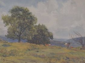 James Aumonier RI., ROI., NEA., (1832-1911) - "Upland Pastures on a Sussex Farm", signed also