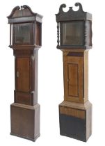 Oak inlaid longcase clock case with aperture for a 12" square dial; together with an oak and