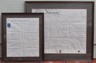 Two Indentures - both extensively inscribed the larger of the two sold originally by Harwar Bro'