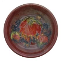 Moorcroft 'Flambé Leaf and Berries' dish, circa 1947-1953, bearing the W.Moorcroft signature stamp