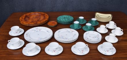 Set of four Lazayras Limoges green swirl coffee cans with saucers and side plates; together with