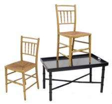 Pair of Sussex style faux bamboo painted chairs, 16" wide, 34" high; together with a painted