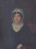 English School (19th century) - Portrait of a lady half length wearing a black dress and lace