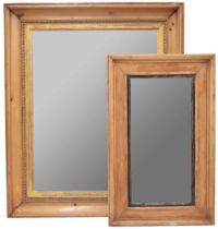 Large 19th century stripped pine wall mirror, the plain glass within a wide moulded frame with