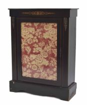 Late Victorian ebonised pier cabinet, with a single glazed door enclosing a shelved interior, raised