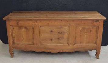Large French fruit wood panelled chest, 66.5" wide, 28" deep, 30" high