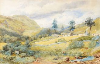 David Cox Jnr A.R.W.S. (1809-1885) - 'Duncraggan' a farmstead amongst hills with a stream in the